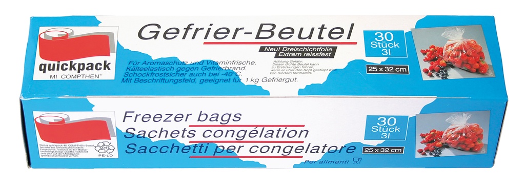 Vrieszakken 3 liter, 25 x 32 cm, 30 st.