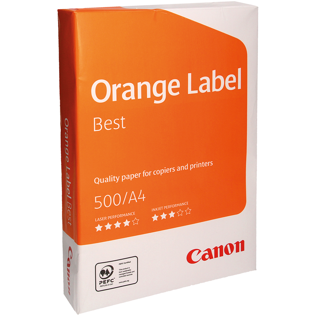 Kopieerpapier Neutraal Oranje Label 500Bl. A4 helder wit