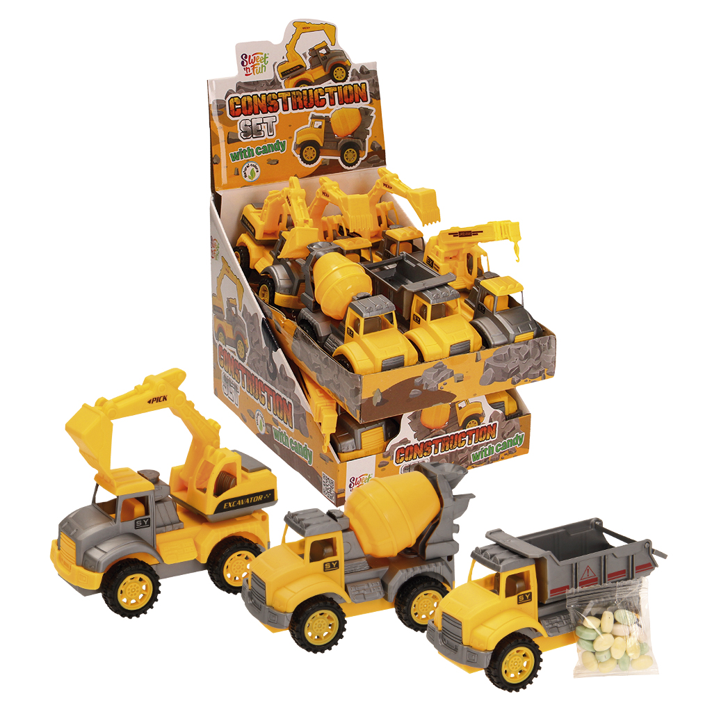 Compress (5g) en speelgoed (bouwmachines). Constructieset