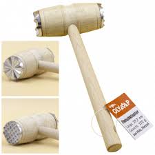 Houten vleeshamer met metalen punten, 27cm