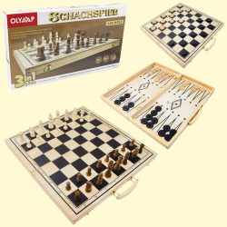 Set 3 in 1 schaken, dammen, backgammon, hout