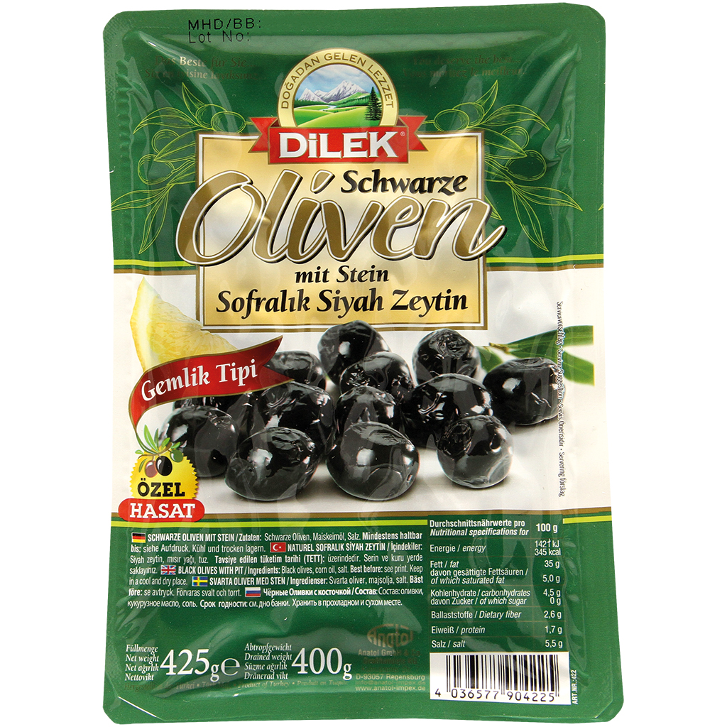 Zwarte olijven met pit