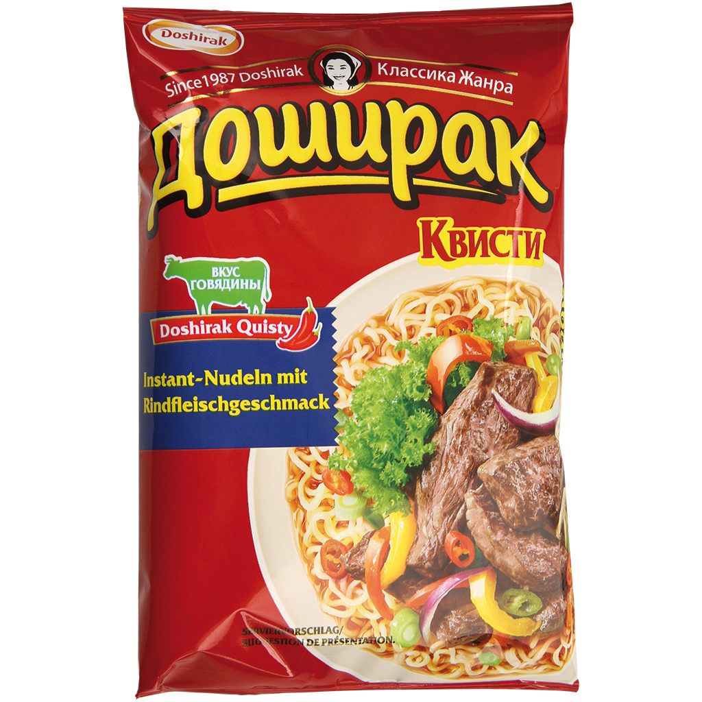 Instant-noedels "Doshirak Quisty" met rundvleessmaak