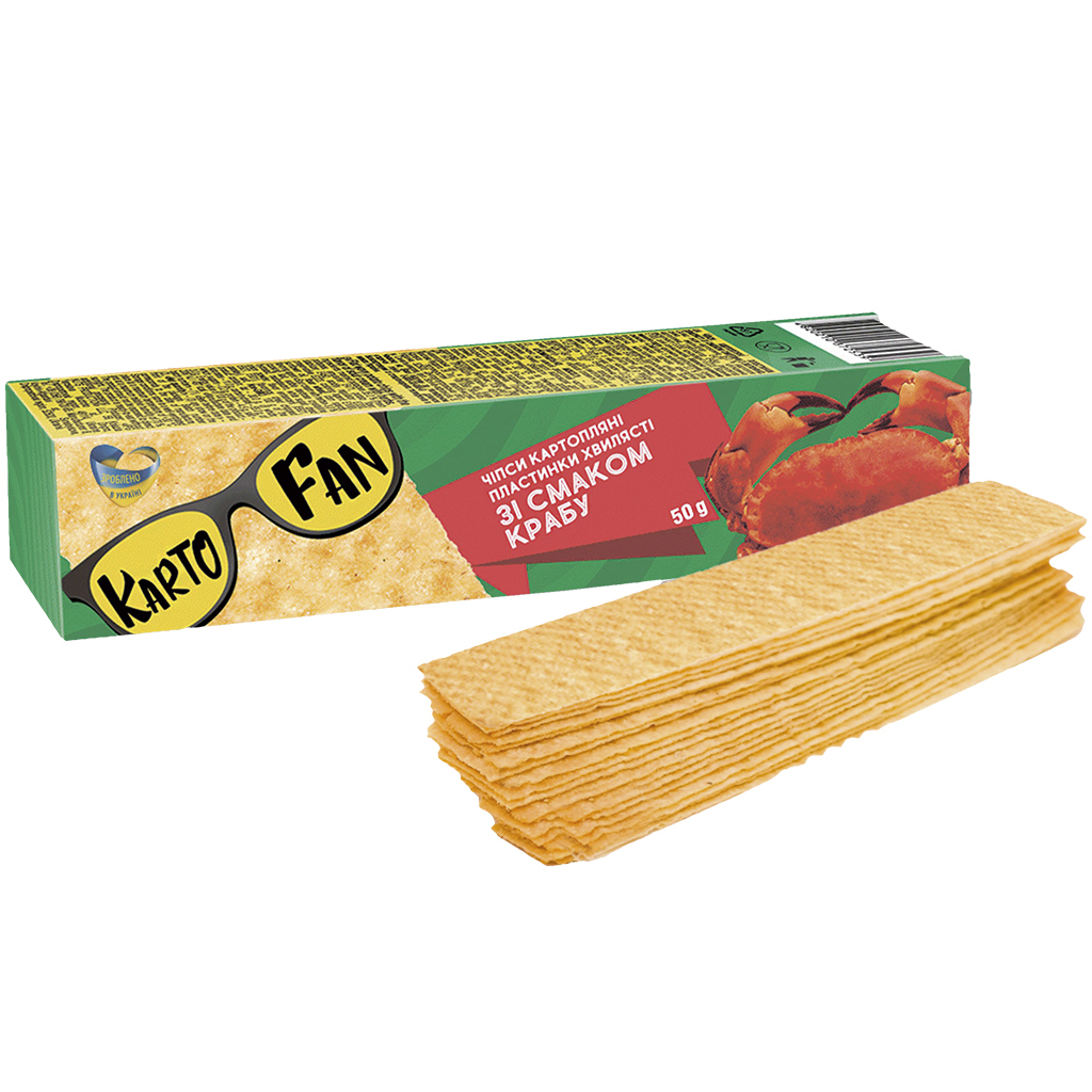 "KARTOFAN" chips van aardappelen, in stroken, krabbensmaak