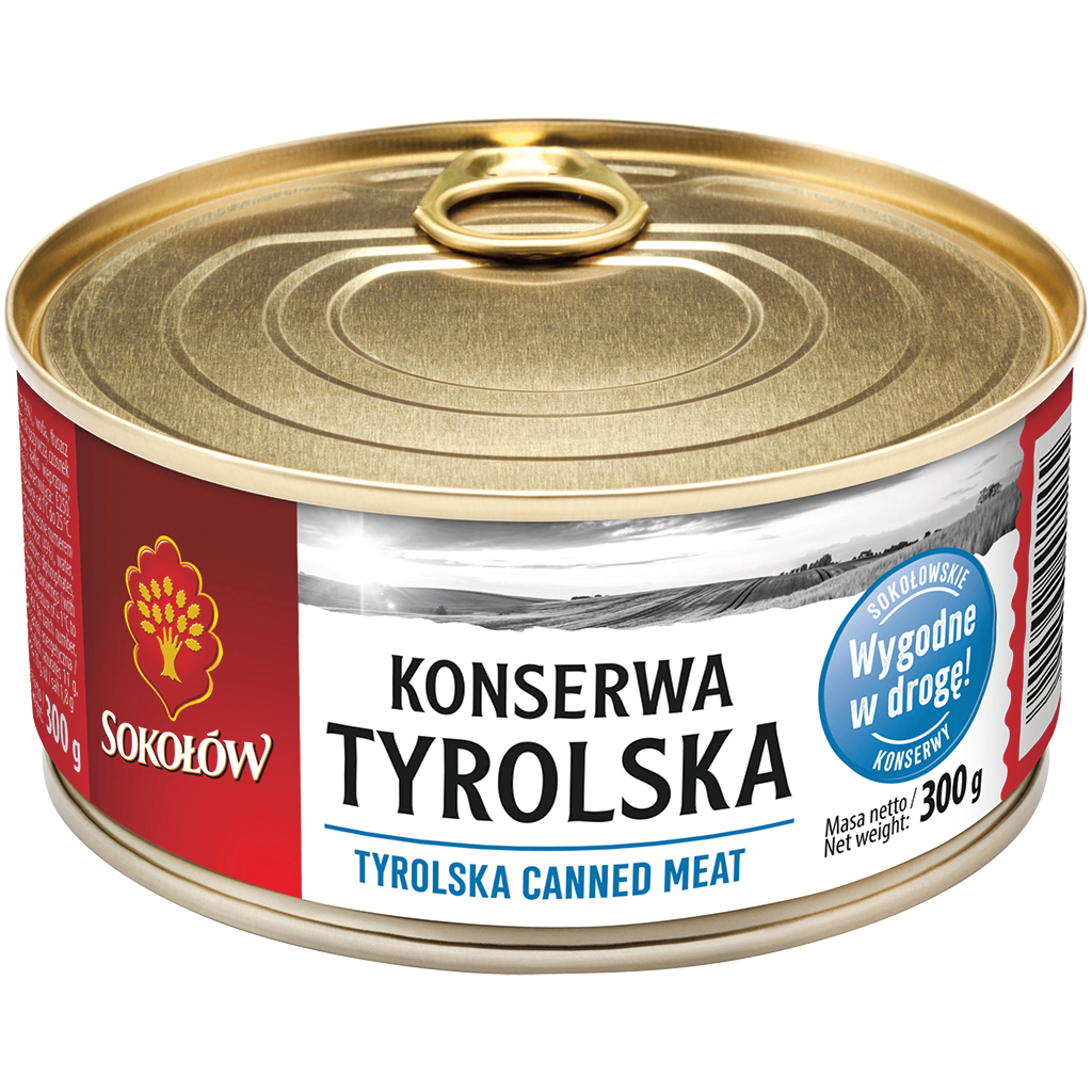 Gestoofd varkvlees "Konserwa Tyrolska". Met varkensscheidingsvlees en dierlijk eiwit (varken)