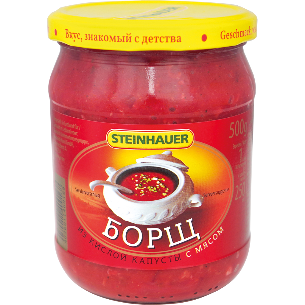 Bieten soep "Borschtsch" met witte kool en vleeswaren