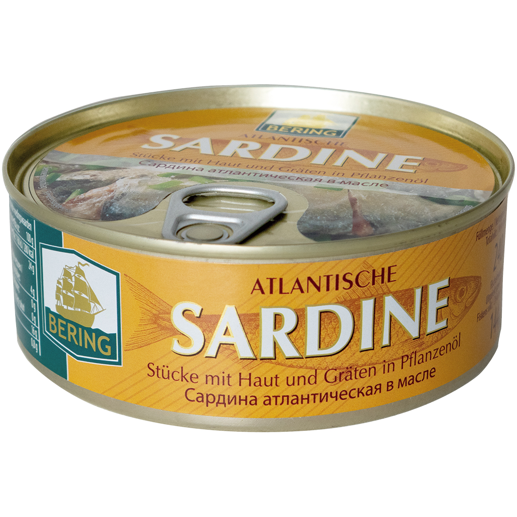 Atlantische sardine - stukken met huid en graten in plantaardige olie
