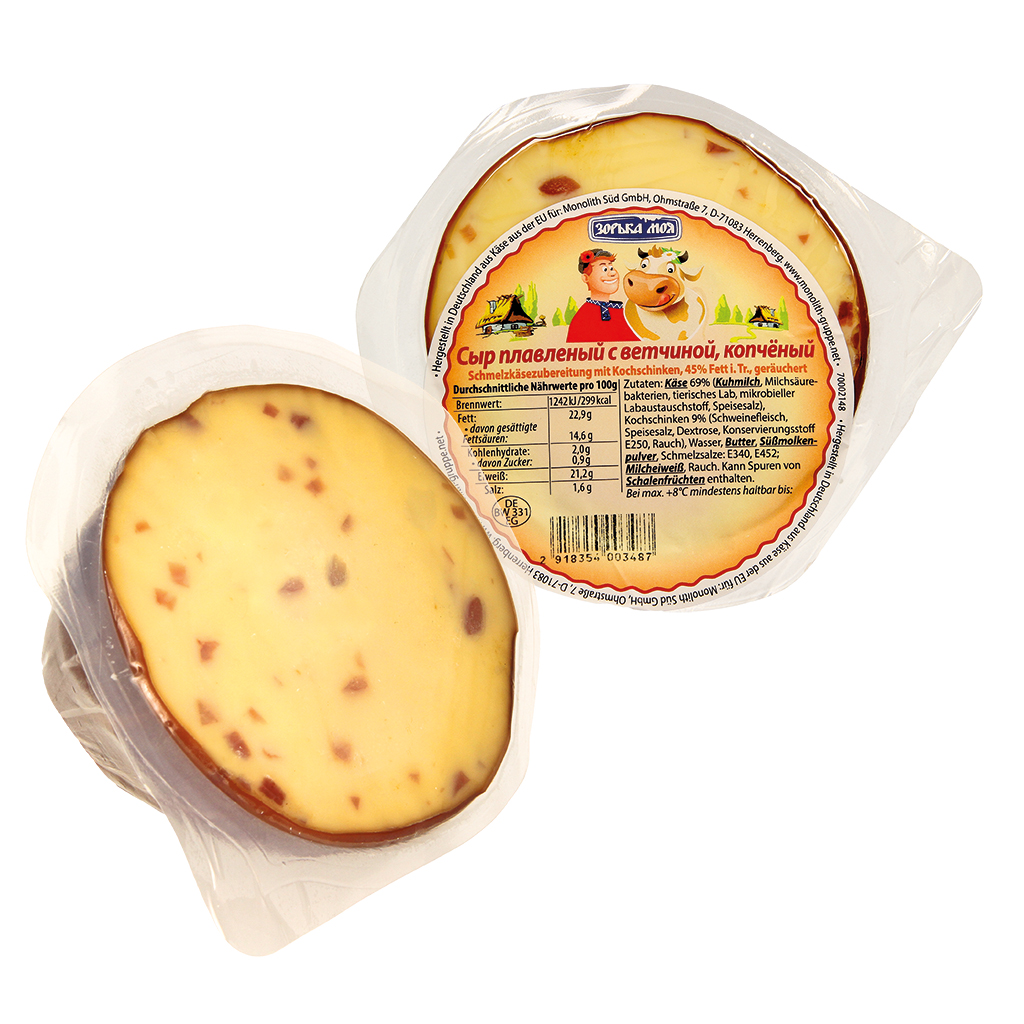 Сыр плавленый копчёный с ветчиной, 45% жира в сухом веществе