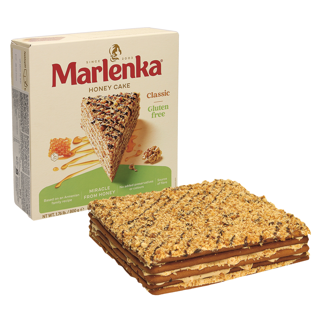 "Marlenka" Glutenvrije taart met 51% roomvulling, honing en walnoten, diepgevroren