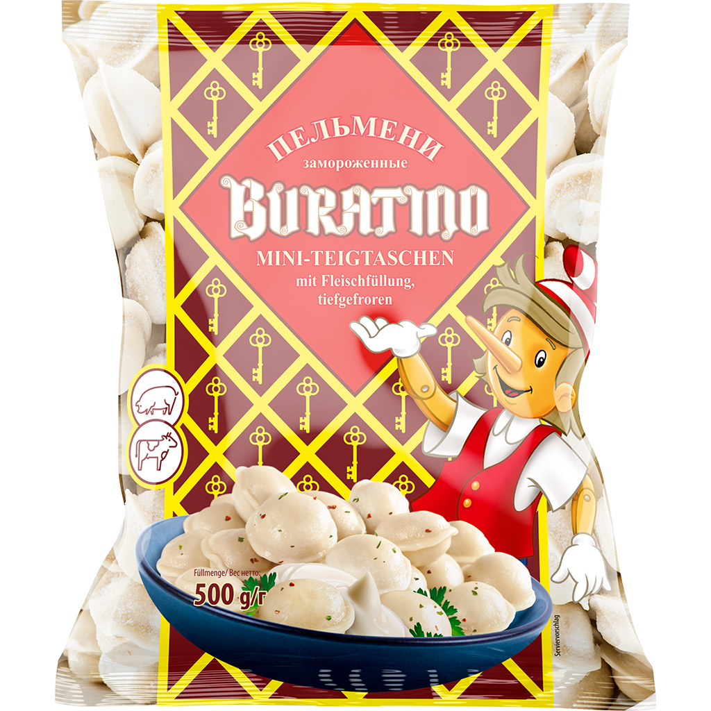 Mini-deegzakjes "Buratino" met vleessvulling, diepgevroren