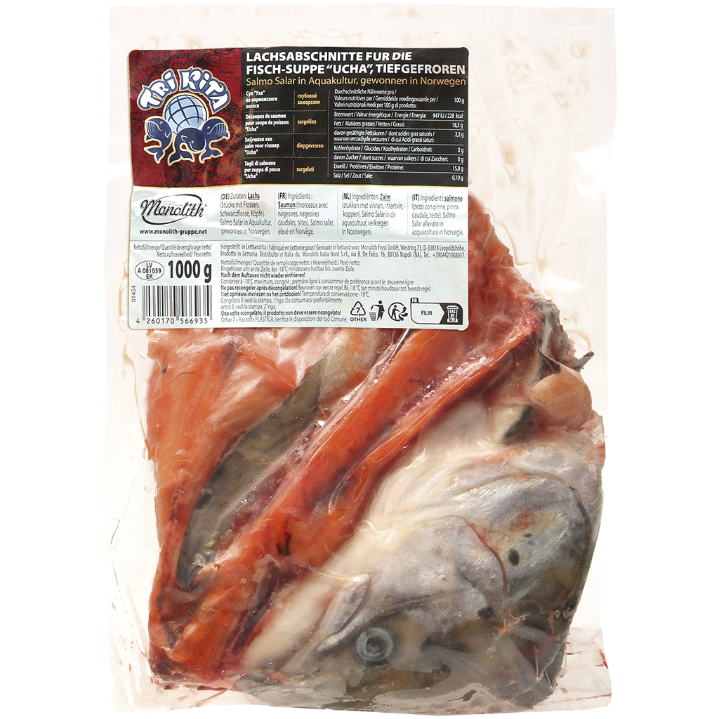 Zalmstukken (Salmo Salar) voor de vissoep "Ucha", diepgevror