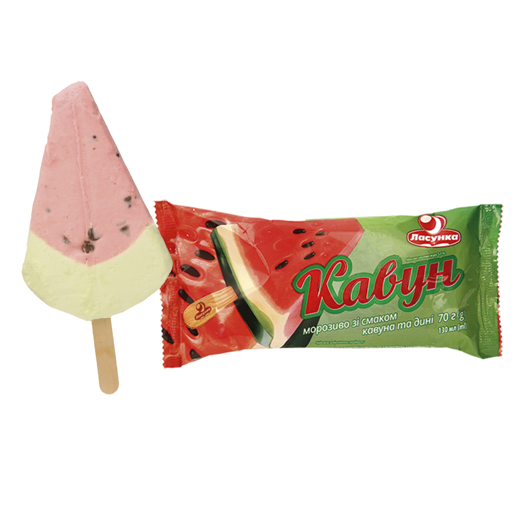 IJs met watermelonsmaak, met stukjes chocoladeglazuur, aan e