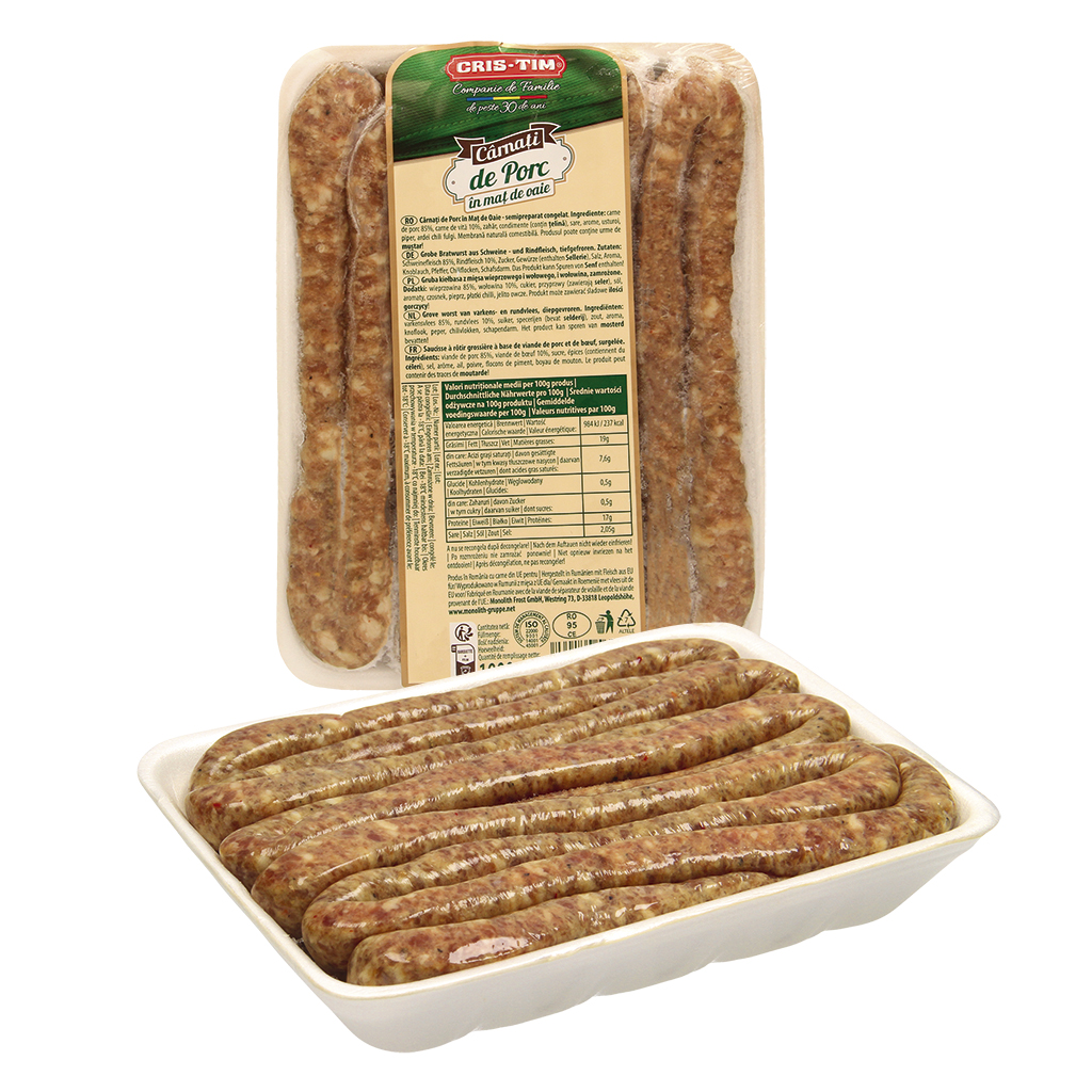 Grove braadworst van varkens- en rundvlees, diepgevroren