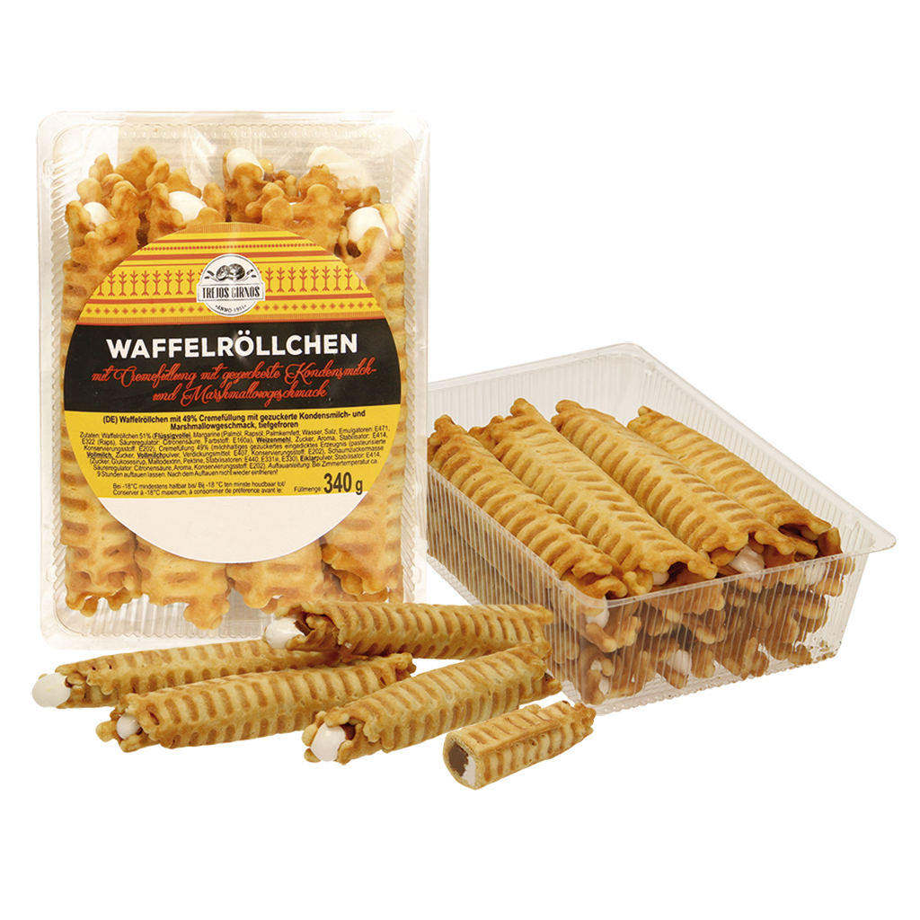 Wafelrolletjes met 49% crème-vulling met gezoete gecondensee