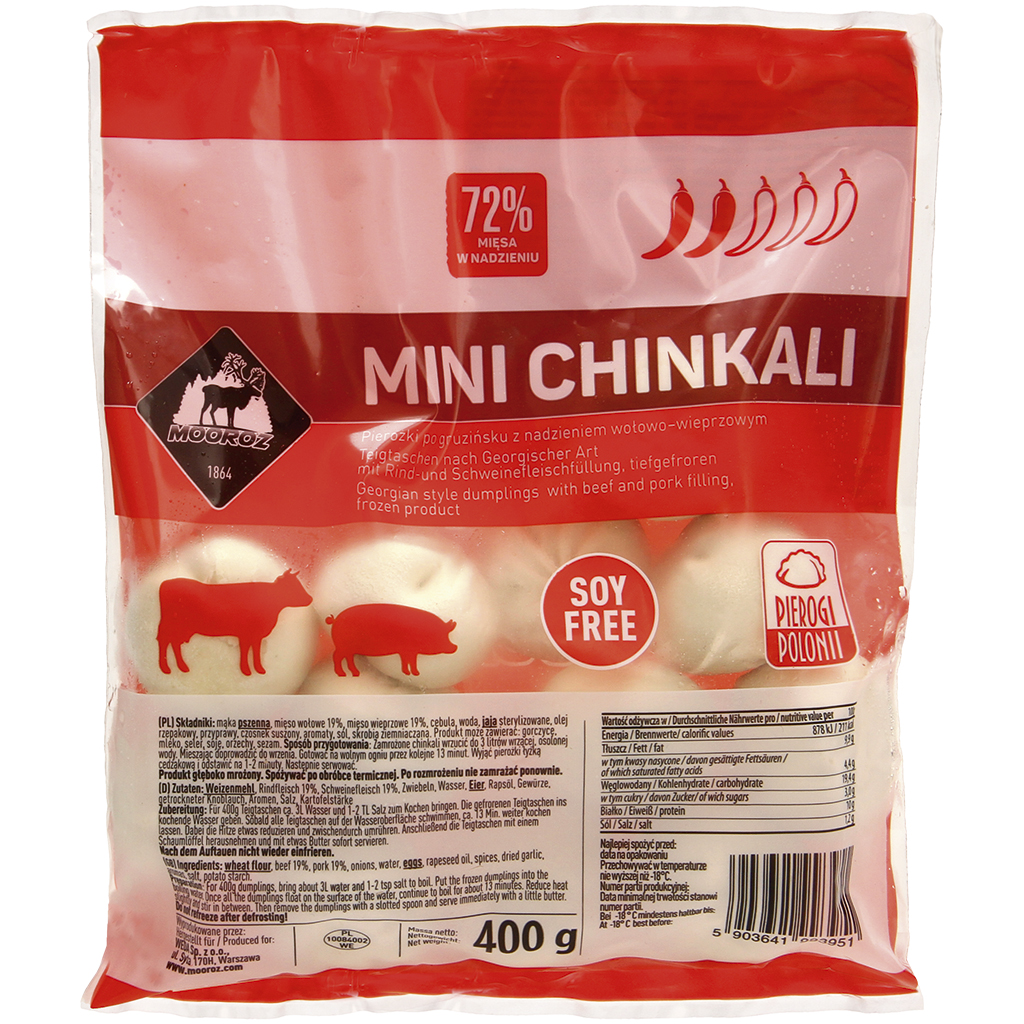 "Hinkali" deegwaren met varkens- en rundvleesvulling, diepge