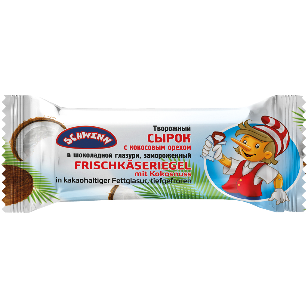 Frischkäseriegel met kokosnoot in cacao-vetglazuur, diepgevroren