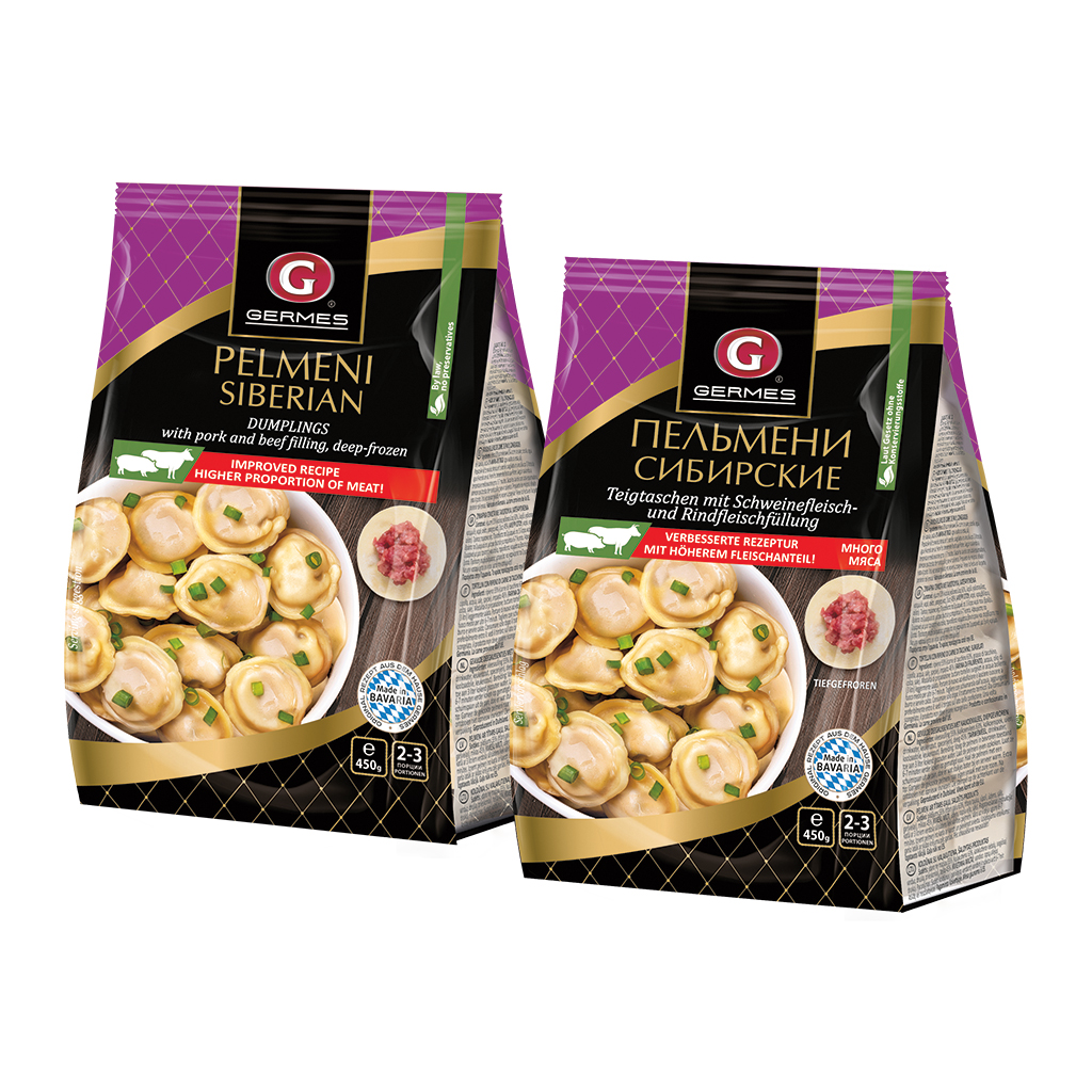 Deegwaren "Pelmeni Sibirskie" met varkensvlees- en rundvleesvulling, diepgevroren