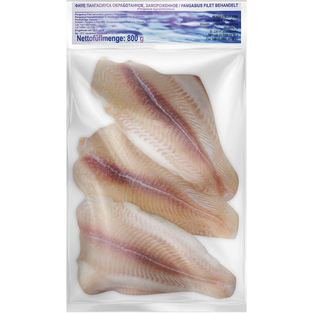 Pangasiusfilet (Pangasius hypophthalmus) diepgevroren.