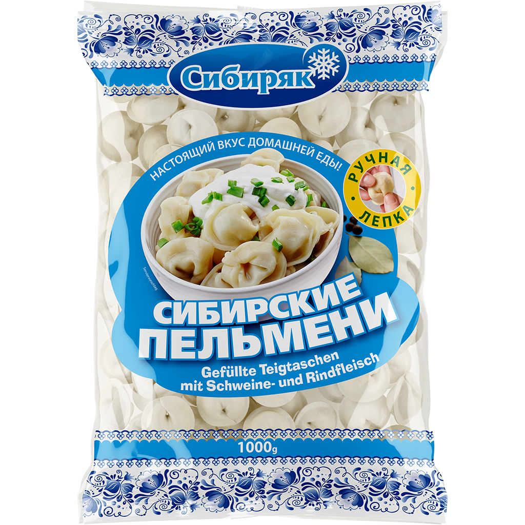 Pelmeni naar Siberische stijl, handgemaakt - gevulde deegzakjes met varkens- en rundvlees, diepgevroren