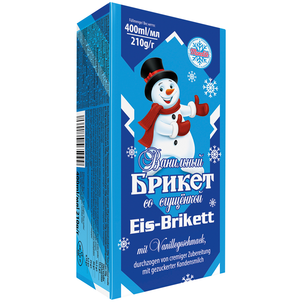 IJsbriketten met vanillesmaak, doordrenkt met romige bereiding met gezoete gecondenseerde melk