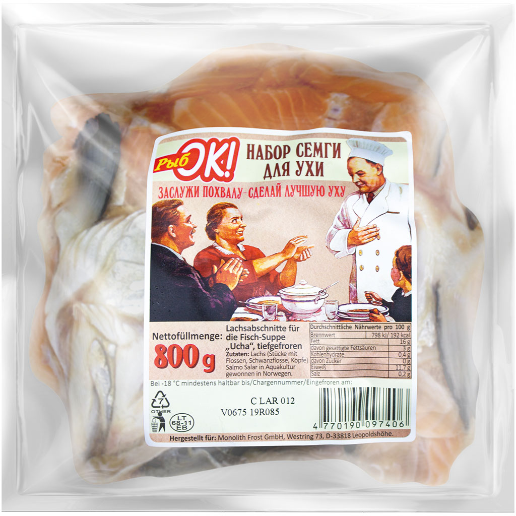 Zalmresten (Salmo Salar) voor de vissoep "Ucha", diepgevroren.