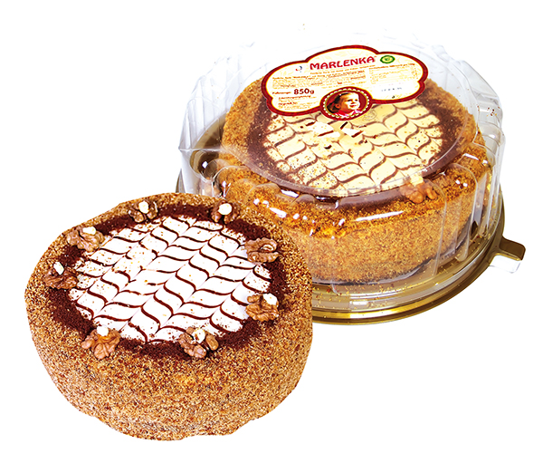 Feestelijke taart met honing en cacao "Marlenka", diepgevroren