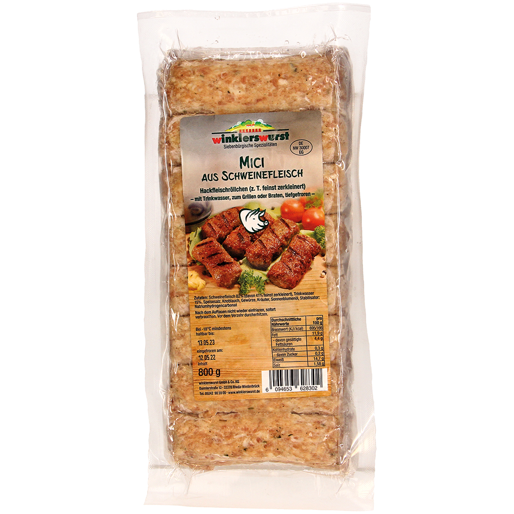 Mici van varkensvlees, gehaktrolletjes (deels fijngehakt) me