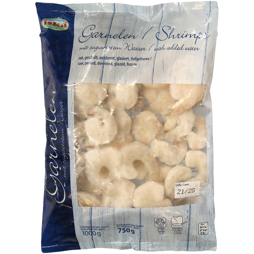 Garnalen rauw, gepeld, ontdarmd, met toegevoegd drinkwater,