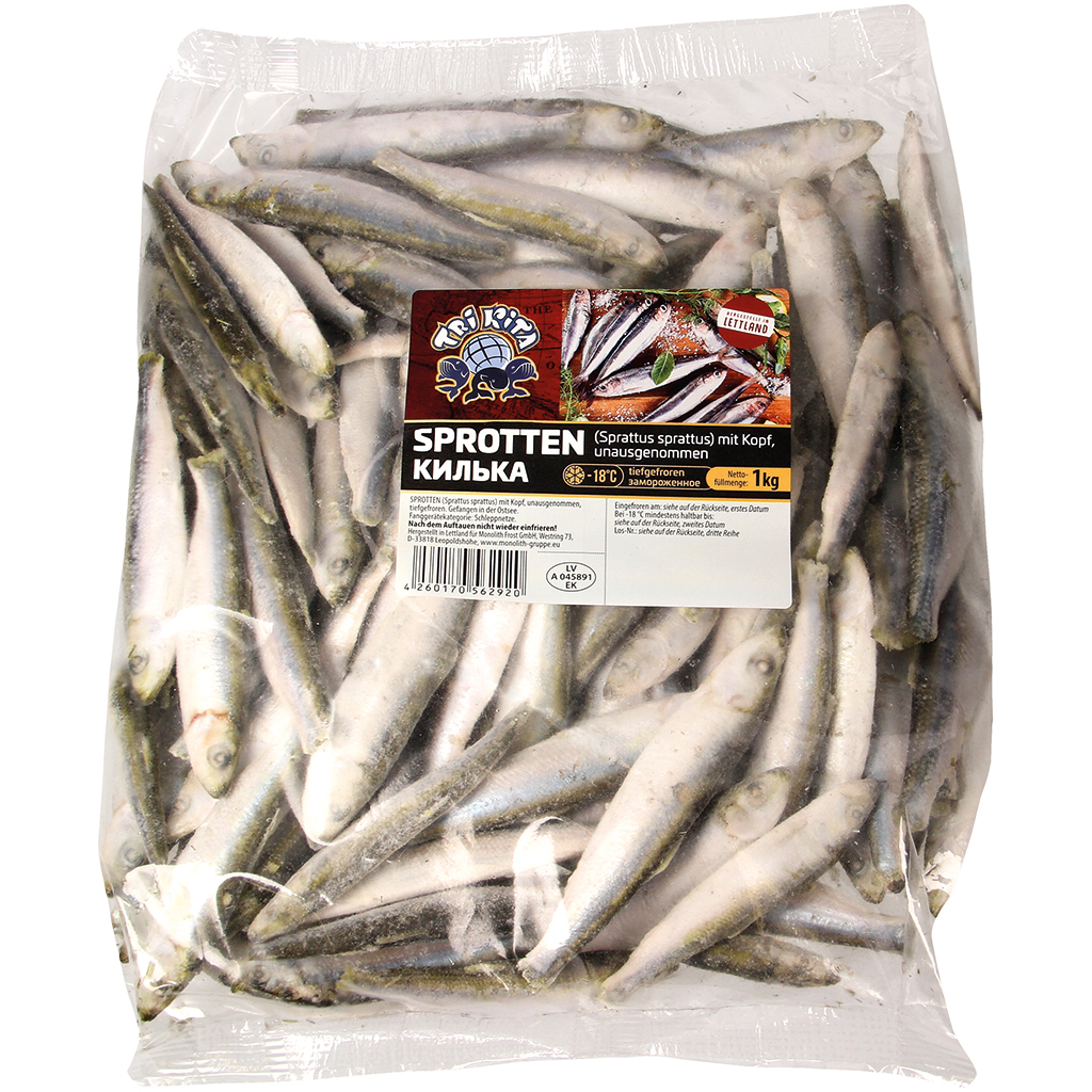 Sprotten met kop niet schoongemaakt, diepgevroren (Sprattus