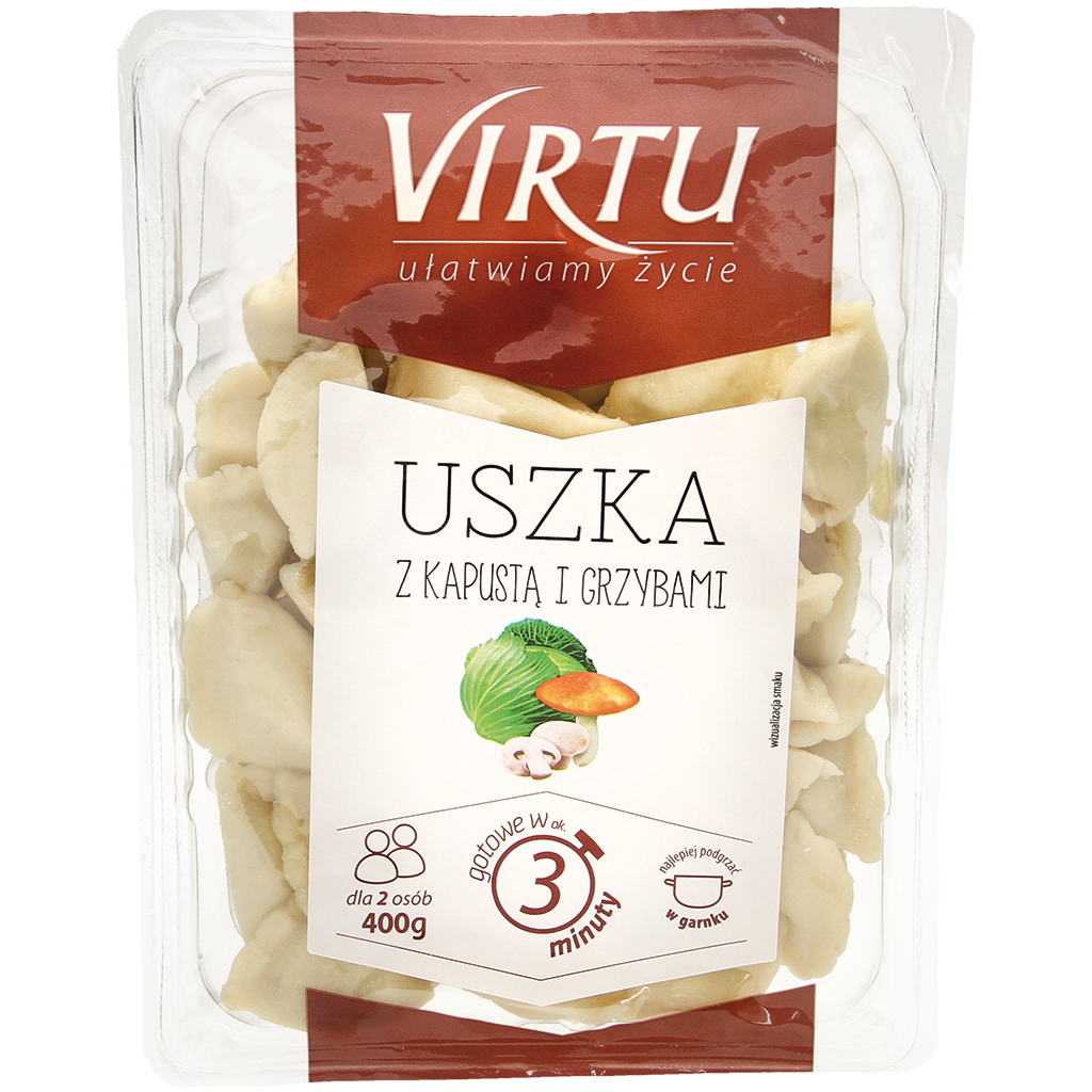 Deegwaren "Uszka", kant-en-klaar, gevuld met zuurkool, boter