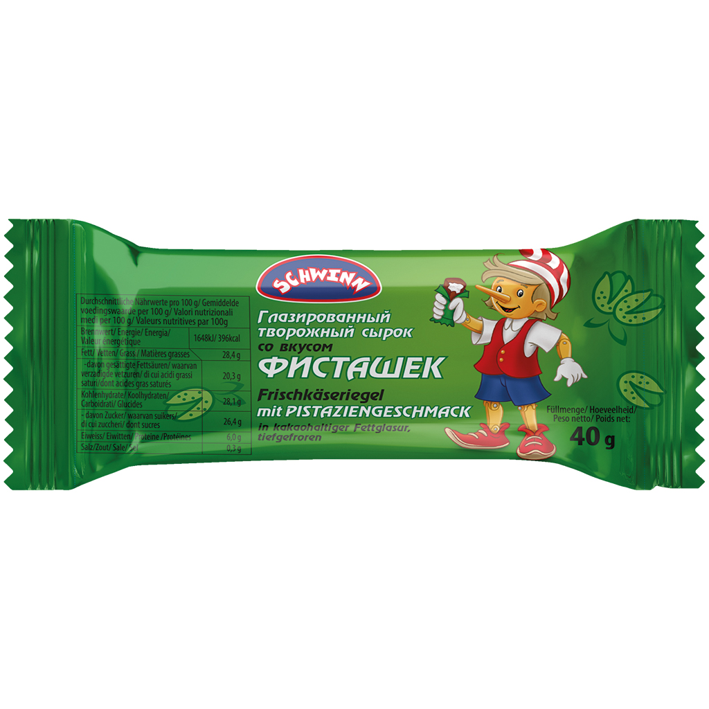 Verse kaasreep met pistache smaak in chocolade-achtige vetgl
