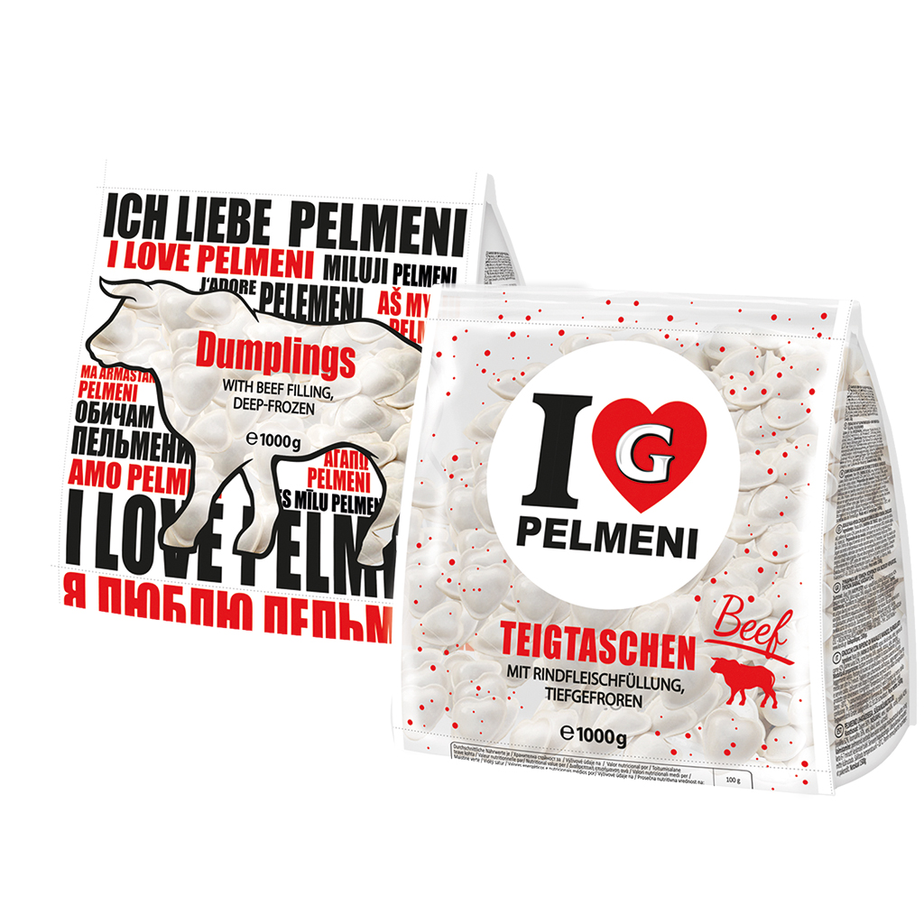 Deegwaren "I Love Pelmeni Beef" met rundvleesvulling, diepgevroren