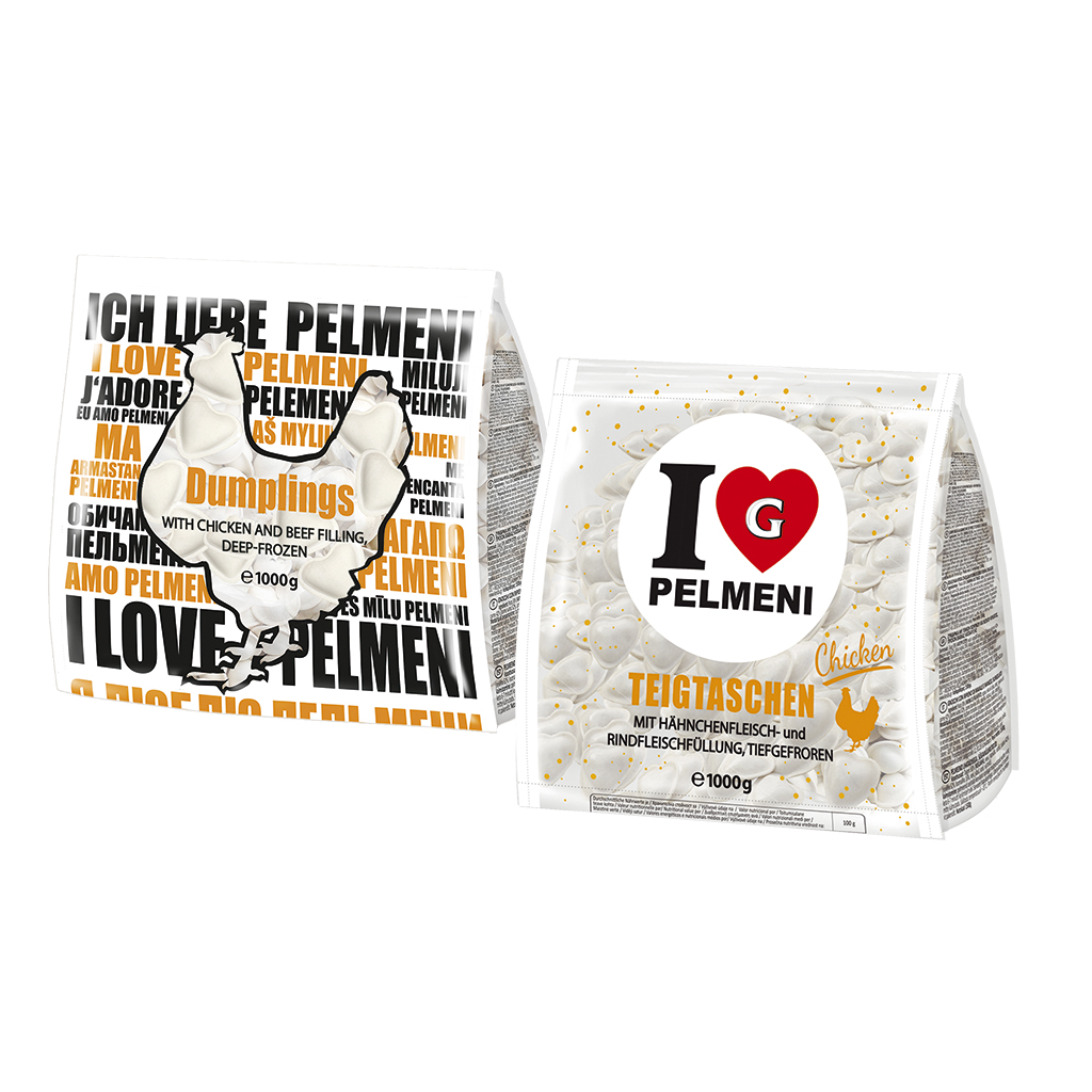 Deegwaren "I Love Pelmeni Chicken" met kip- en rundvleesvull