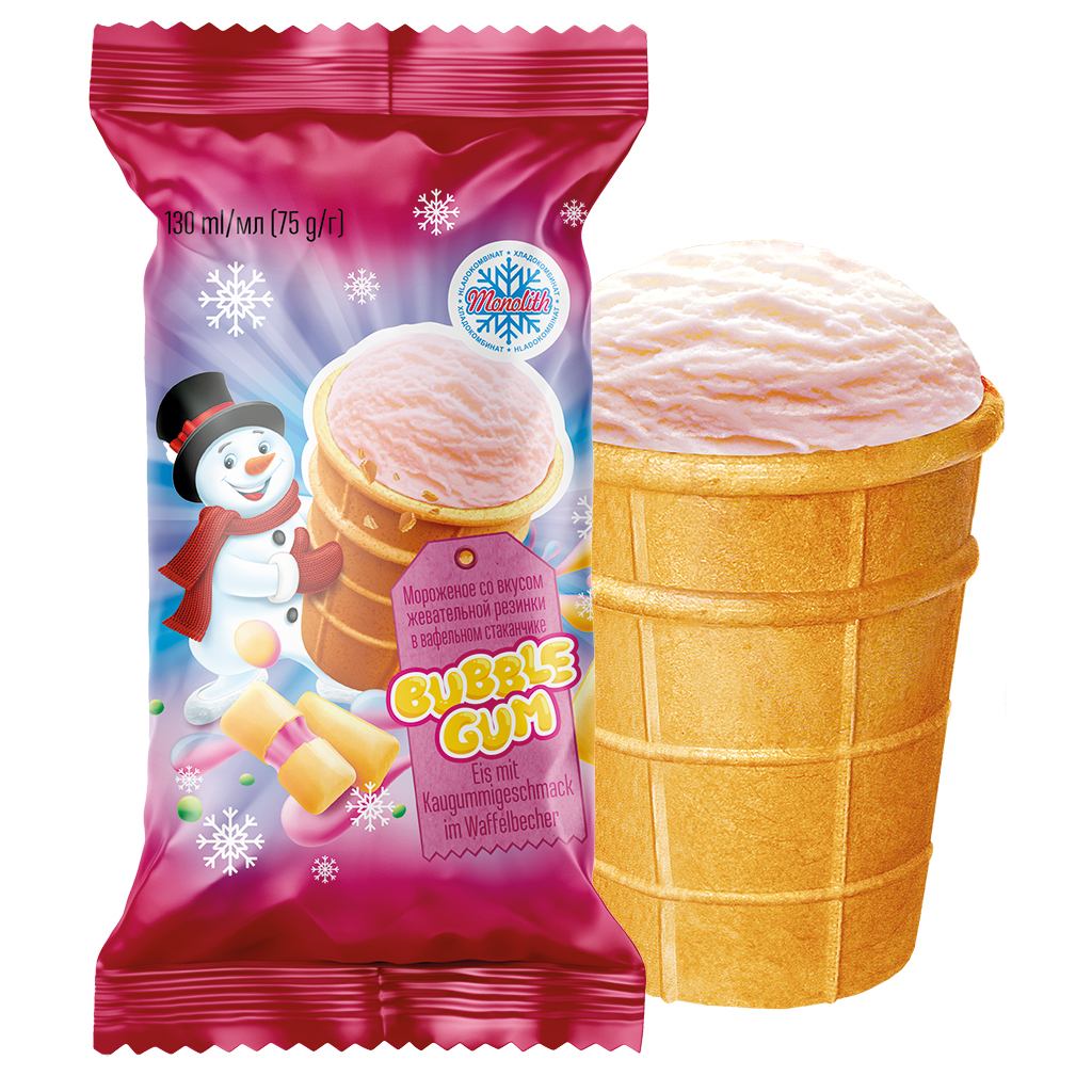 IJs met kauwgomsmaak "Bubble Gum", in een wafelbekertje