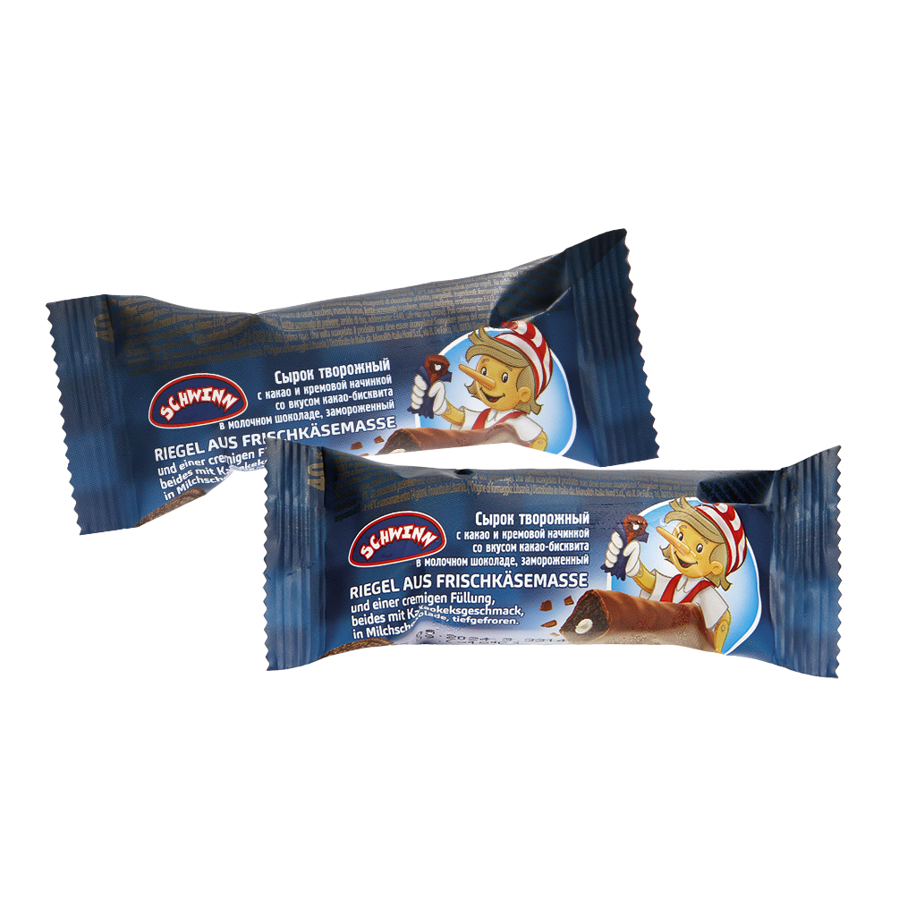 Kwarkreepje in chocolade met kakao- en melksmaak, diepgevror