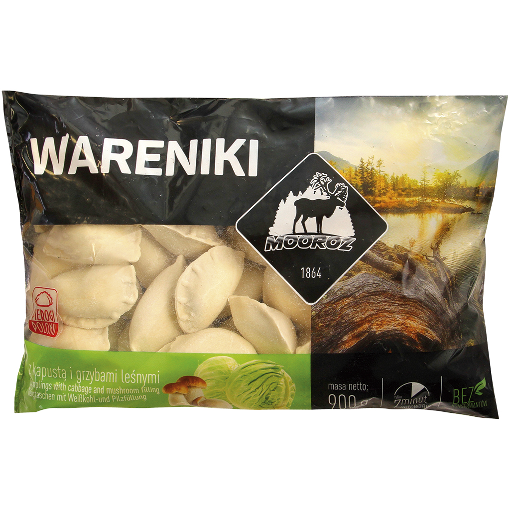 "Pierogi" Deegvellen gevuld met witte kool en paddenstoelen,