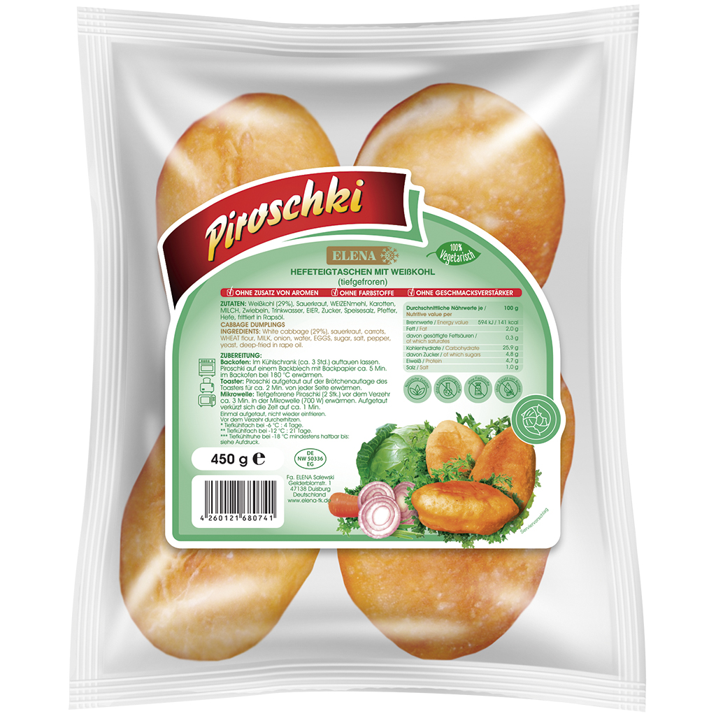 Piroschki - gebakken gistdeegzakjes gevuld met witte kool