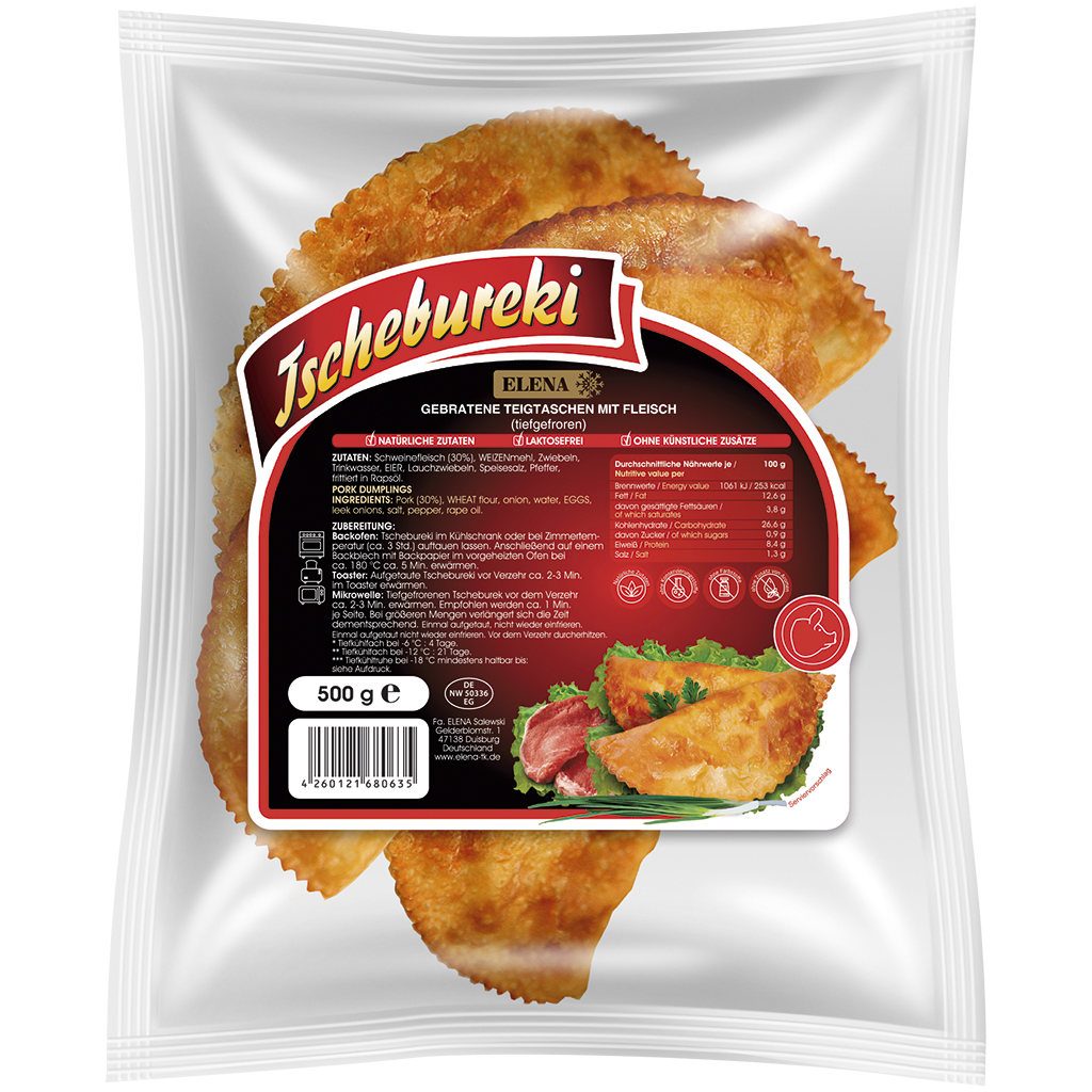 Tschebureki - gebakken deegzakjes gevuld met varkensvlees