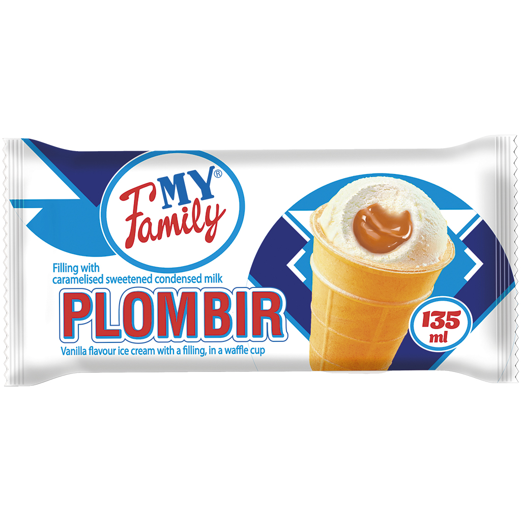 "MY FAMILY" IJs met vanillesmaak, met een vulling van gekarameliseerde gezoete gecondenseerde melk, in een wafelbekertje
