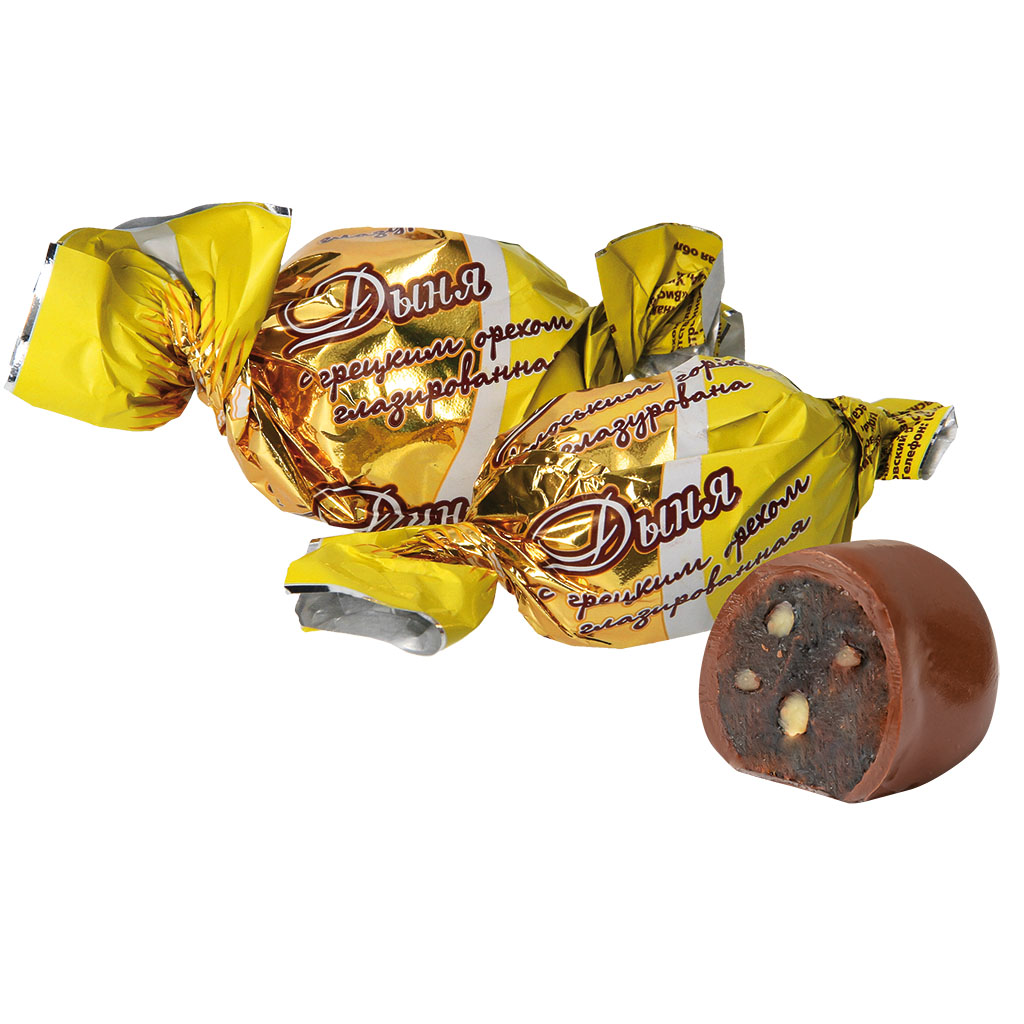 Confituur met gedroogde meloen en walnoot in cacaovetglazuur