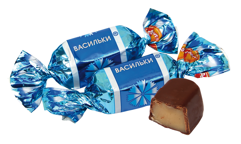 Fondantconfiserie "Vasilki" met melk smaak in cacaohoudende vetglazuur