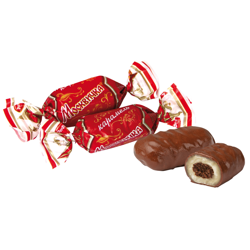 Karamellen "Moskwitschka" met 19% vulling - chocoladesmaak in cacaohoudende vetglazuur