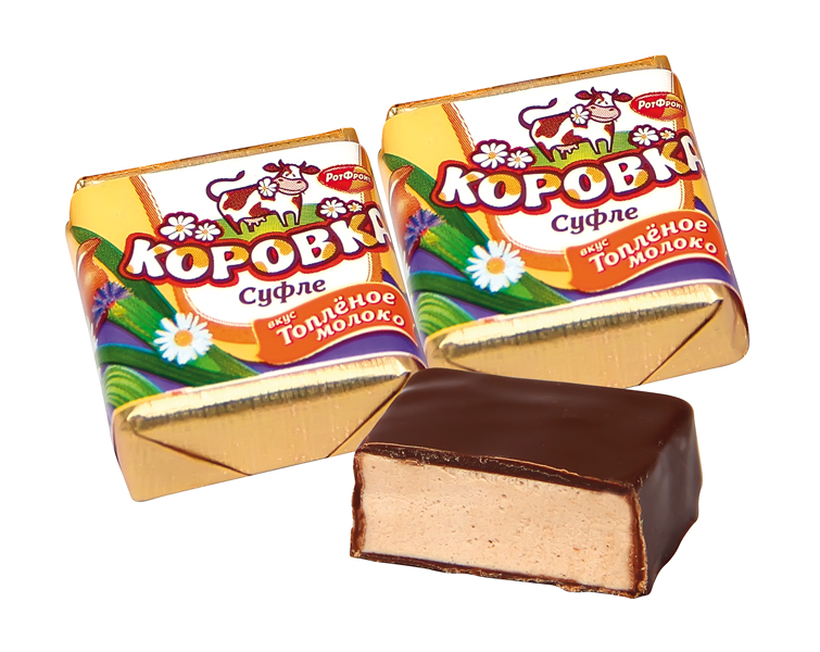 Schuimsuikerconfectie "Korovka" met melk smaak in cacaohoudende vetglazuur