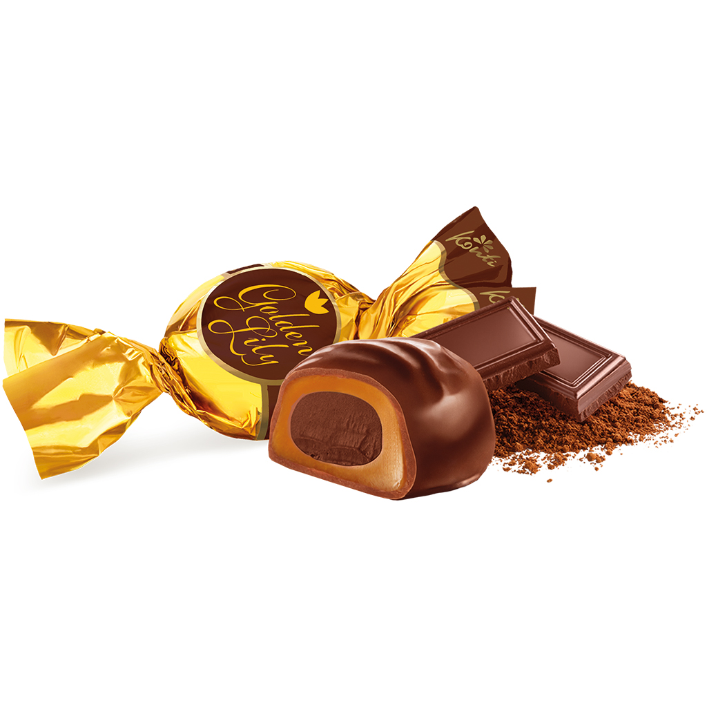Toffecandy "Golden Lily" met een vulling van chocoladesmaak