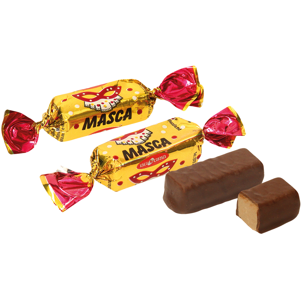 "Masca" Confekt met pinda's en wafelbrokjes, in cacao-vetglazuur