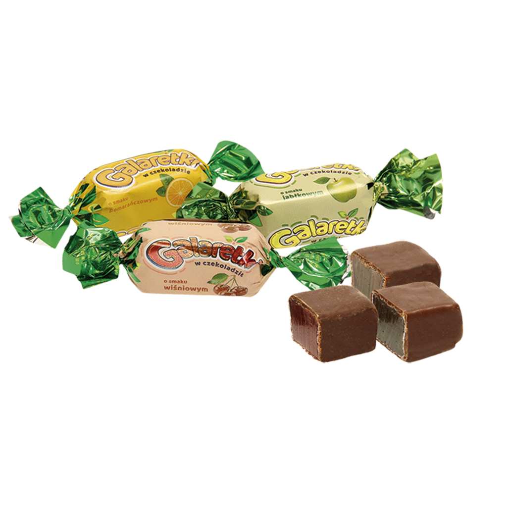 Gelee-confetti-mengsel met appel-, kers-, citroen- of sinaas