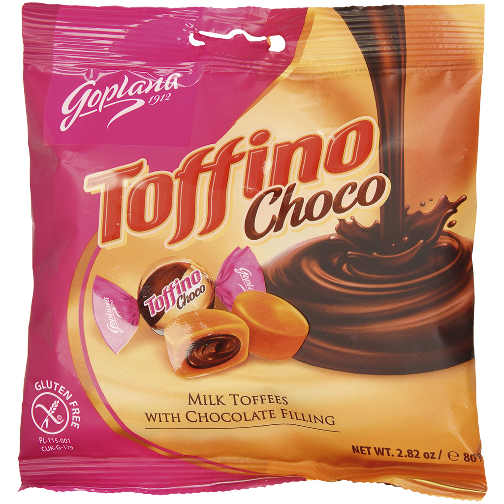 "Toffino Choco" melktoffees met chocoladesmaakcrème (18%).