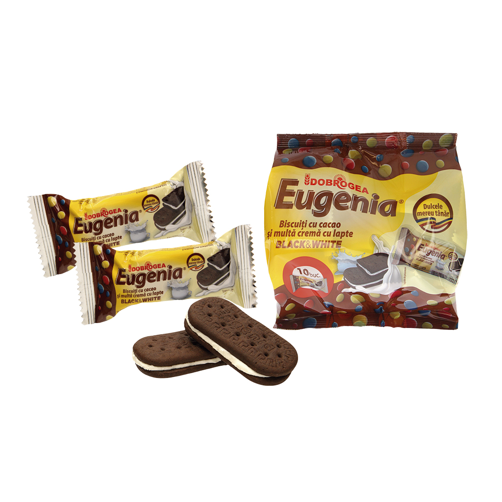 Dubbelkoekjes "Eugenia Black and White" met 40% crèmevulling