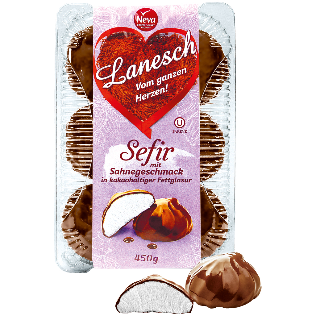 Schuimsuiker "Lanesch" met roomsmaken omhuld met cacaohoudende vetglazuur