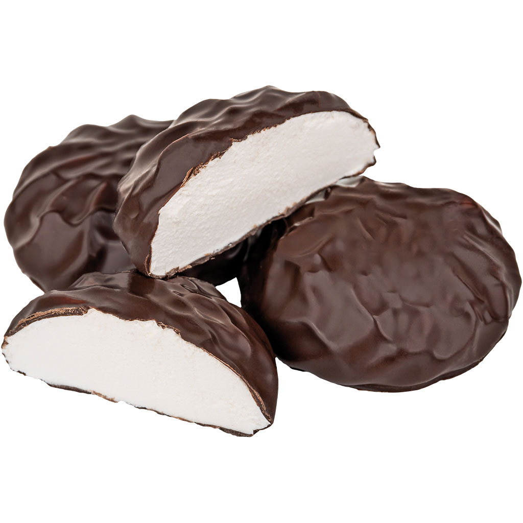 Schuimzoetwaren met vanillesmaak in chocolade